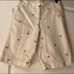 NWOT J. Crew Women’s City Fit Bermuda Shorts (Tennis Racquet Design)